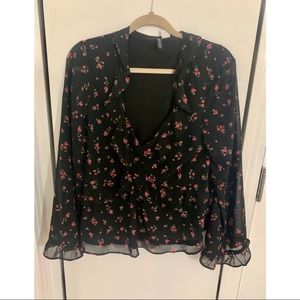 Floral Bell Sleeve Blouse with Ruffles
